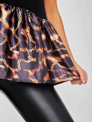 Fire Chain Print Frill Hem Top