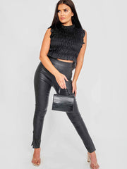 Shirred Satin Frill Crop Top