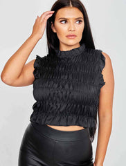 Shirred Satin Frill Crop Top