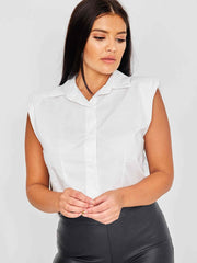 Padded Shoulder Cropped Shirt Blouse