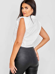 Padded Shoulder Cropped Shirt Blouse