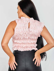 Shirred Satin Frill Crop Top