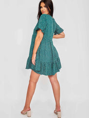 Spot Print Frill gestufte Smock -Kleid