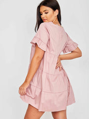 Frill Detail Tiered Smock Dress