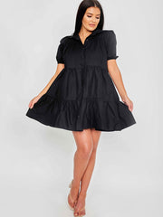 Button-Front Tiered Smock Dress