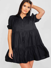 Button-Front Tiered Smock Dress