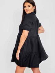 Button-Front Tiered Smock Dress
