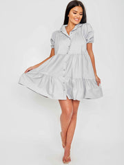 Button-Front Tiered Smock Dress