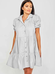Button-Front Tiered Smock Dress
