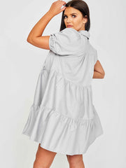 Button-Front Tiered Smock Dress