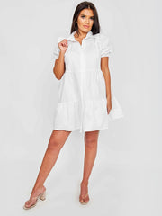 Button-Front Tiered Smock Dress