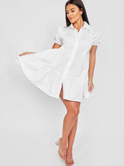 Button-Front Tiered Smock Dress