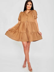 Button-Front Tiered Smock Dress