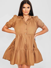 Button-Front Tiered Smock Dress