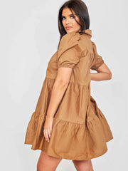 Button-Front Tiered Smock Dress