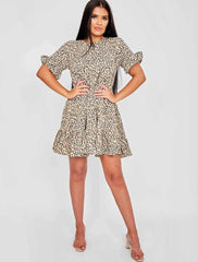 Vestido de bigote de volante con estampado de animales