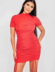 High Neck Ribbed Ruched Dress