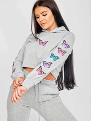 Butterfly Graphic Print Cropped Hoodie