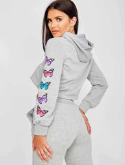 Butterfly Graphic Print Cropped Hoodie