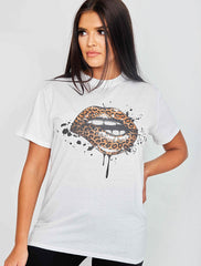 Luipaard lip grafisch bedrukt t-shirt
