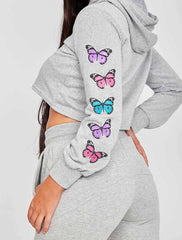 Butterfly Graphic Print Cropped Hoodie