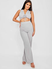 Sleeveless Ruched Crop Top & Trouser Ribbed Co-ord