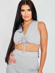 Sleeveless Ruched Crop Top & Trouser Ribbed Co-ord