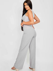 Sleeveless Ruched Crop Top & Trouser Ribbed Co-ord
