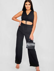 Sleeveless Ruched Crop Top & Trouser Ribbed Co-ord