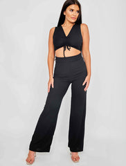 Sleeveless Ruched Crop Top & Trouser Ribbed Co-ord