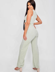 Sleeveless Ruched Crop Top & Trouser Ribbed Co-ord
