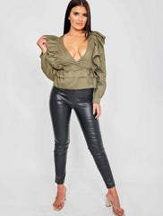 Wrap Front Tie Knot Frill Top