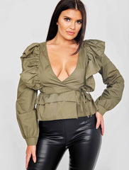 Wrap Front Tie Knot Frill Top