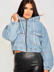 Cropped Denim Jacket With Hood