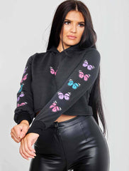 Butterfly Graphic Print Cropped Hoodie