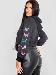 Butterfly Graphic Print Cropped Hoodie