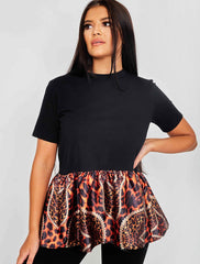 Leopardenperlendruhe Frill Saum Top