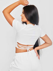 Tie Back Forever Print Rib Crop Top