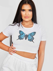 Binden Sie Butterfly Print Ripping Crop Top zurück