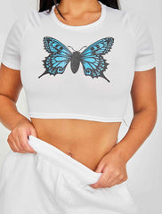 Binden Sie Butterfly Print Ripping Crop Top zurück