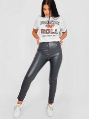 High Waist PU Trouser