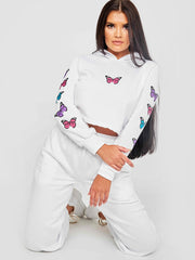 Butterfly Graphic Print Cropped Hoodie