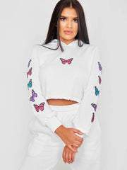 Butterfly Graphic Print Cropped Hoodie