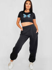 Binden Sie Butterfly Print Ripping Crop Top zurück