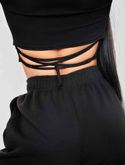 Tie Back Forever Print Rib Crop Top