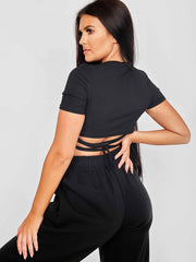 Tie Back Forever Print Rib Crop Top