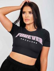 Tie Back Forever Print Rib Crop Top
