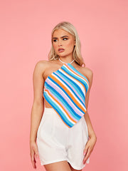 Top de pañuelo de pitido de punto de omita de rayas a rayas