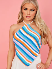 Top de pañuelo de pitido de punto de omita de rayas a rayas