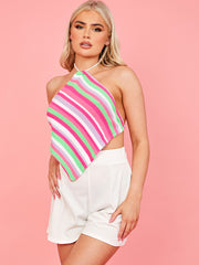 Top de pañuelo de pitido de punto de omita de rayas a rayas